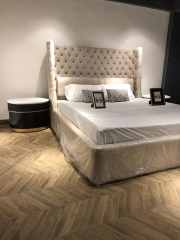 Fabric Bed with Matching Side Tables in Fabric